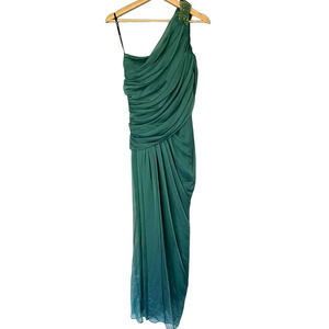 T by Tadashi Shoji Ruched & Gathered Teal One Shoulder Jeweled Gown SZ 4 PRETTY